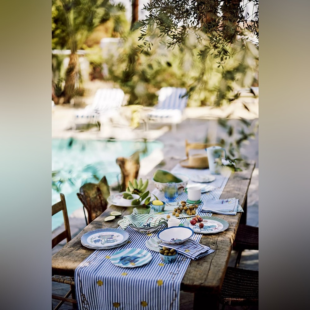 Anthropologie Nathalie Lete By the Sea Embroidered Striped Table Runner NWT